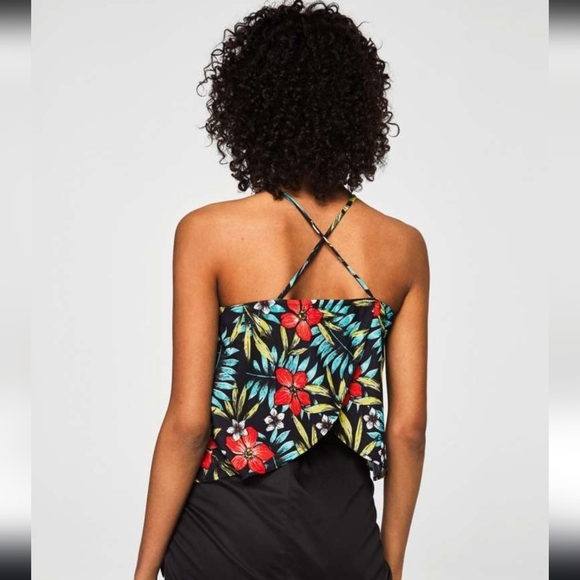Mango Basics Black Floral Printed A-Line Top Size Medium - Picture 3 of 7